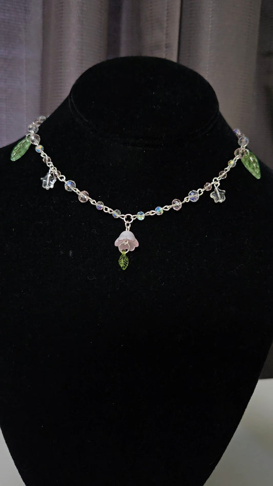 Pink Bellflower Dainty Necklace