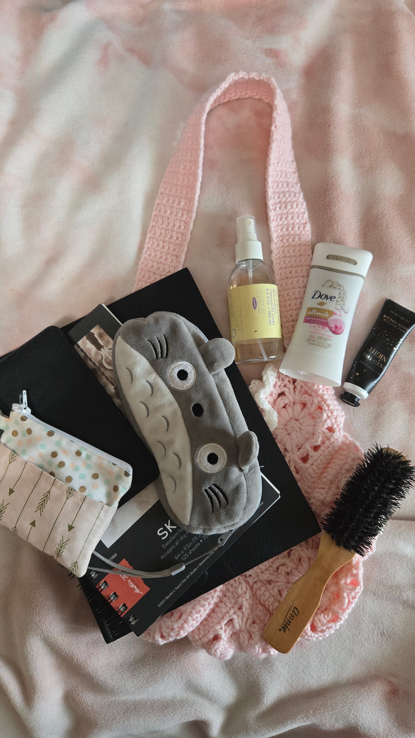 Pink Floral Crochet Market Bag