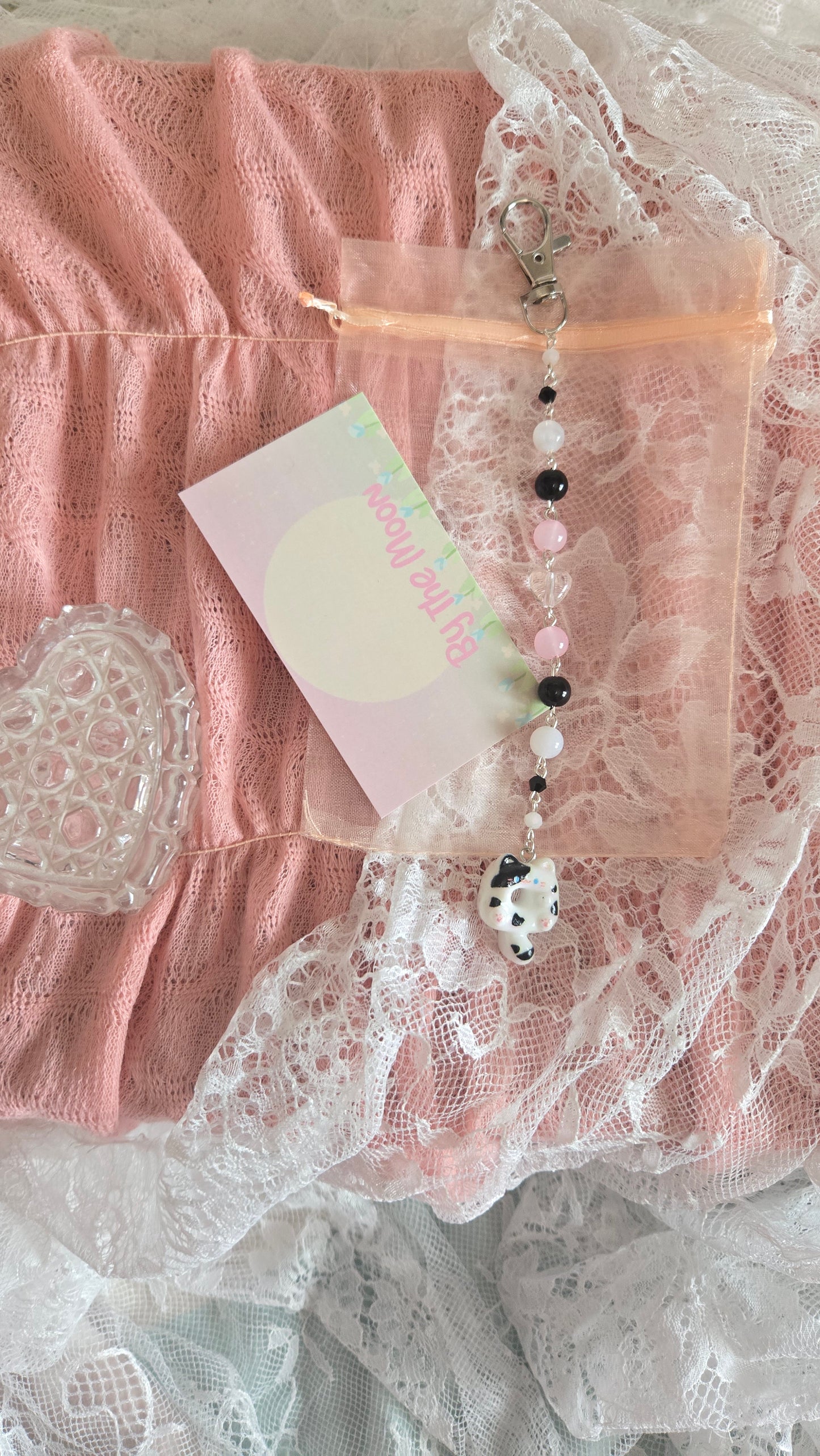 Black and White Cat Donut Keychain