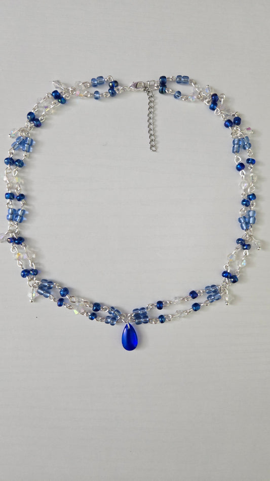 Blue Teardrop Double Layered Necklace