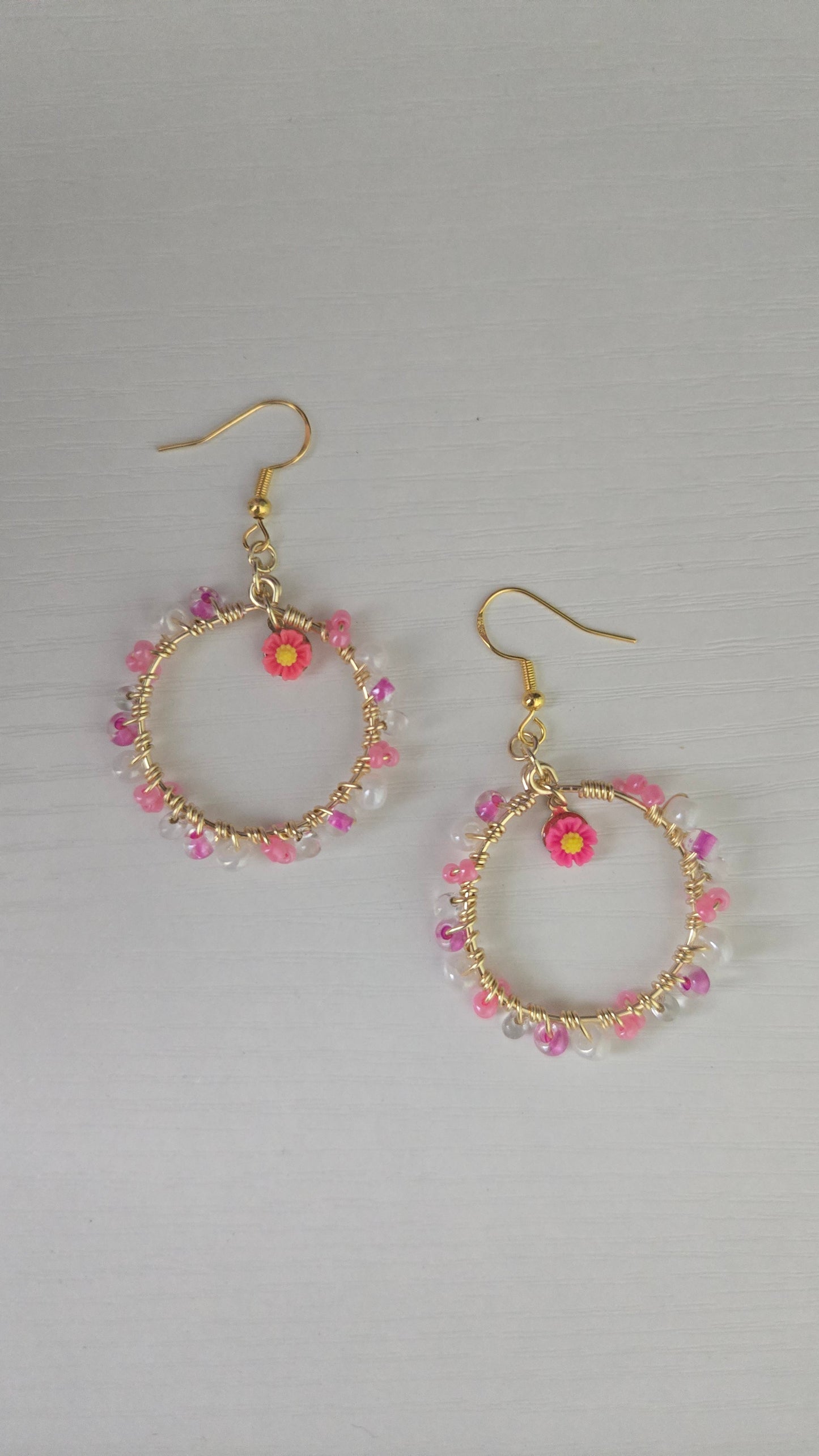 Pink Daisy Small Wire-wrapped Earrings