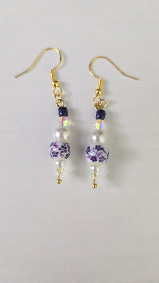 Purple Floral Ceramic Simple Earrings
