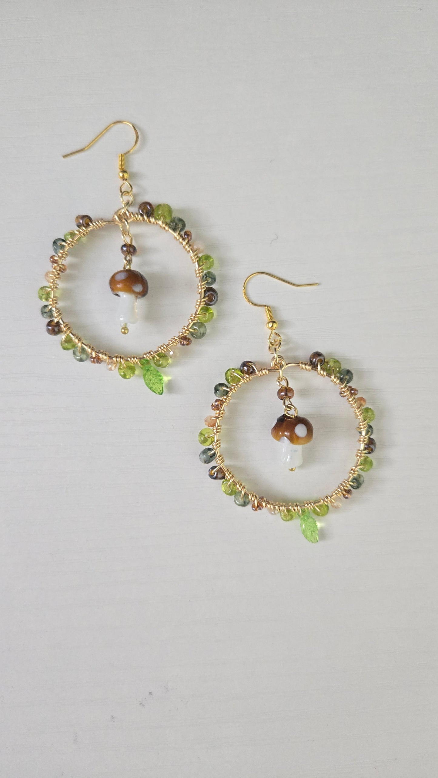 Mossy Mushroom Wire-wrapped Earrings