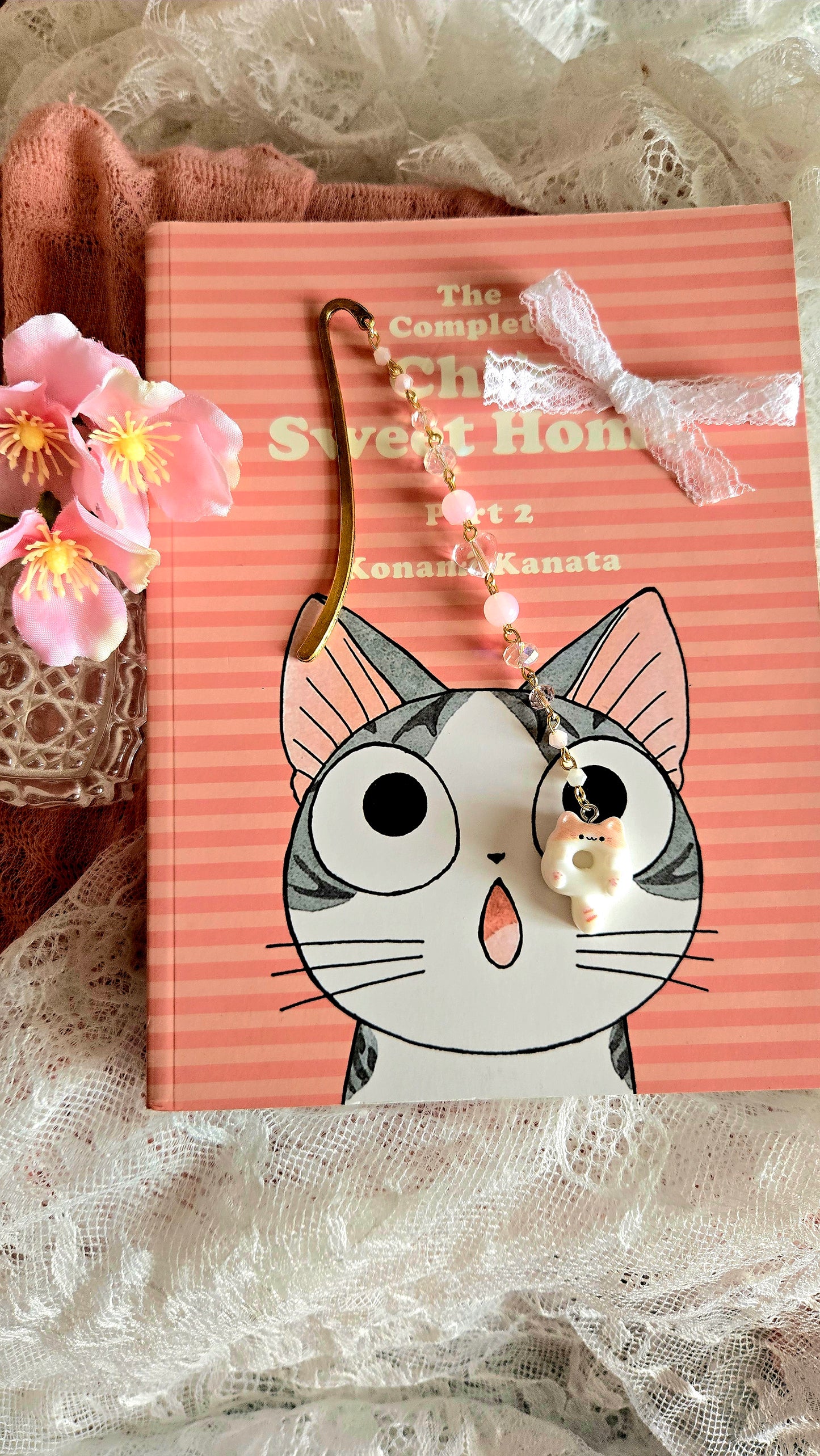Pink Cat Donut Gold Bookmark