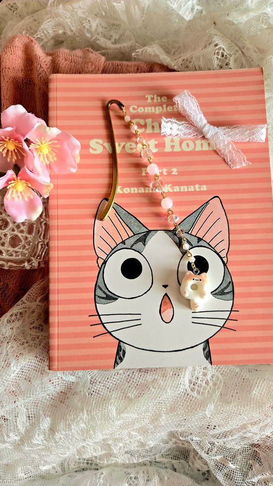 Pink Cat Donut Gold Bookmark