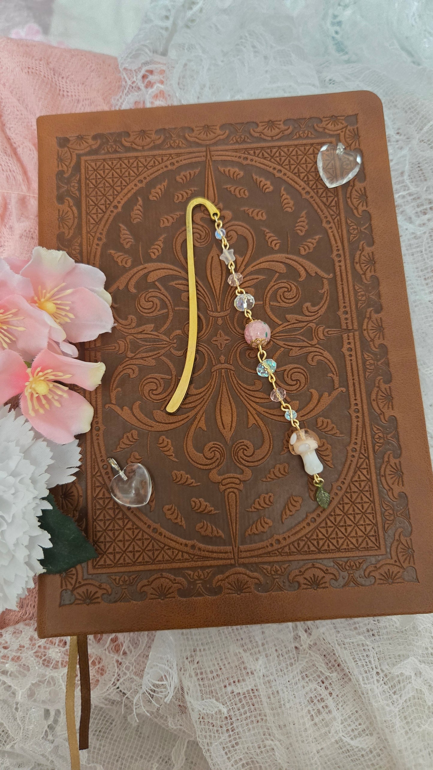 Pink Mushroom Gold Bookmark