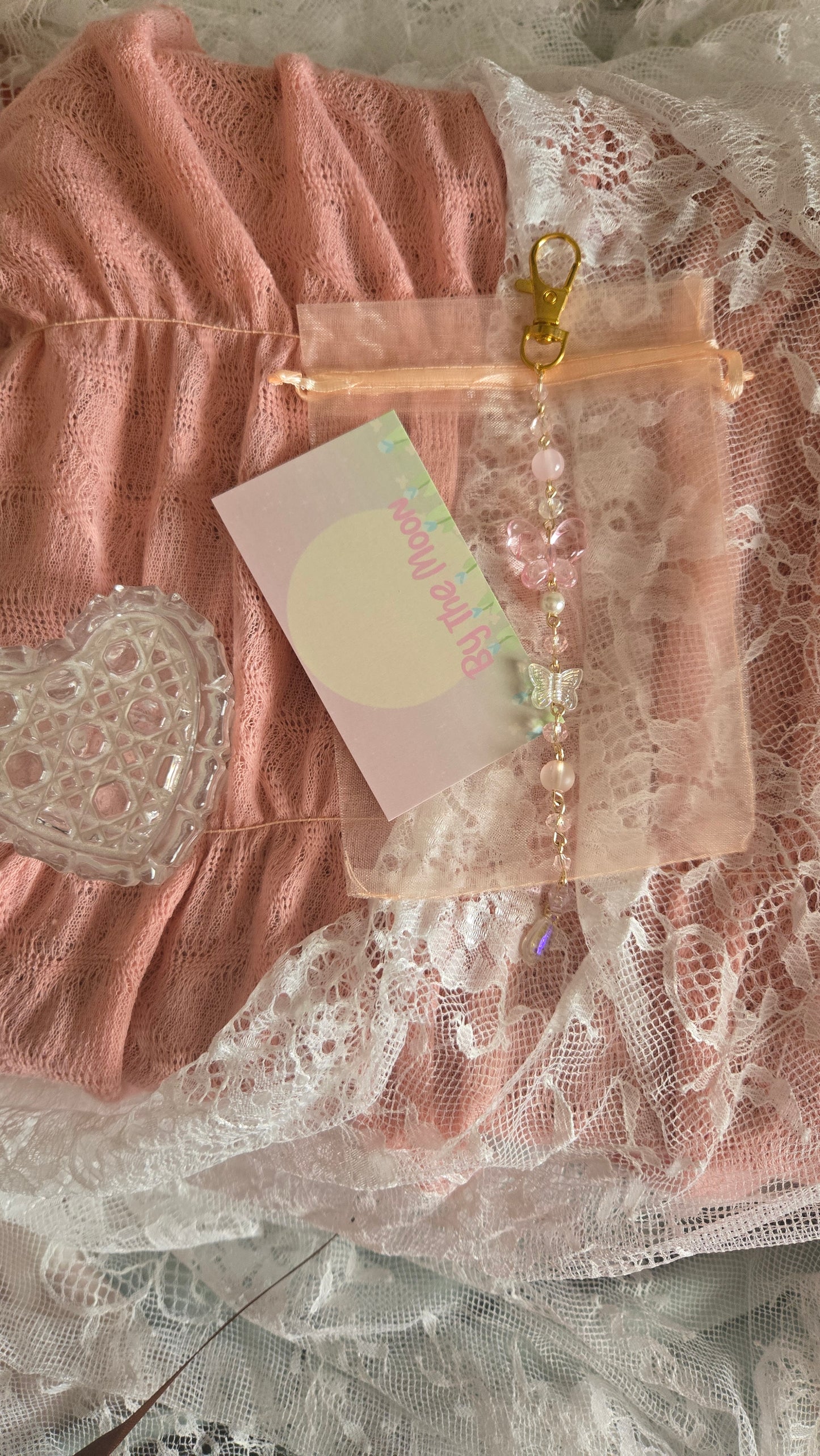 Pink and Gold Butterfly Keychain