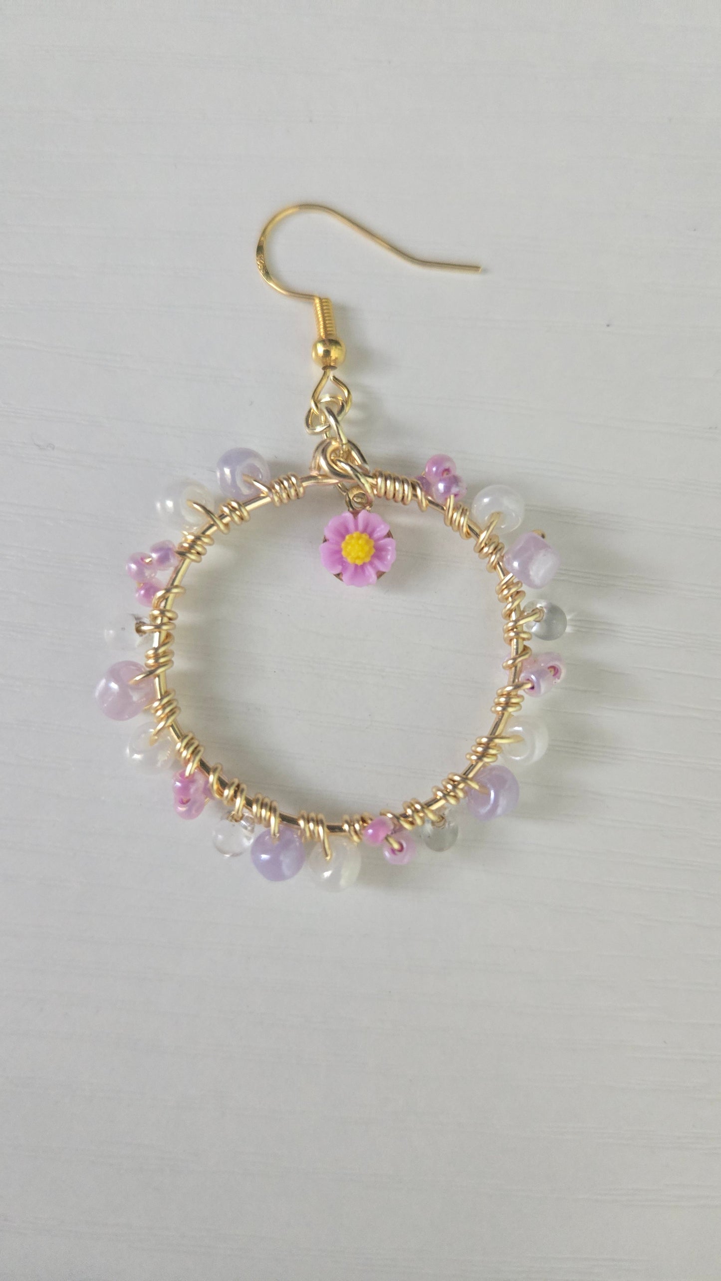Purple Daisy Small Wire-wrapped Earrings