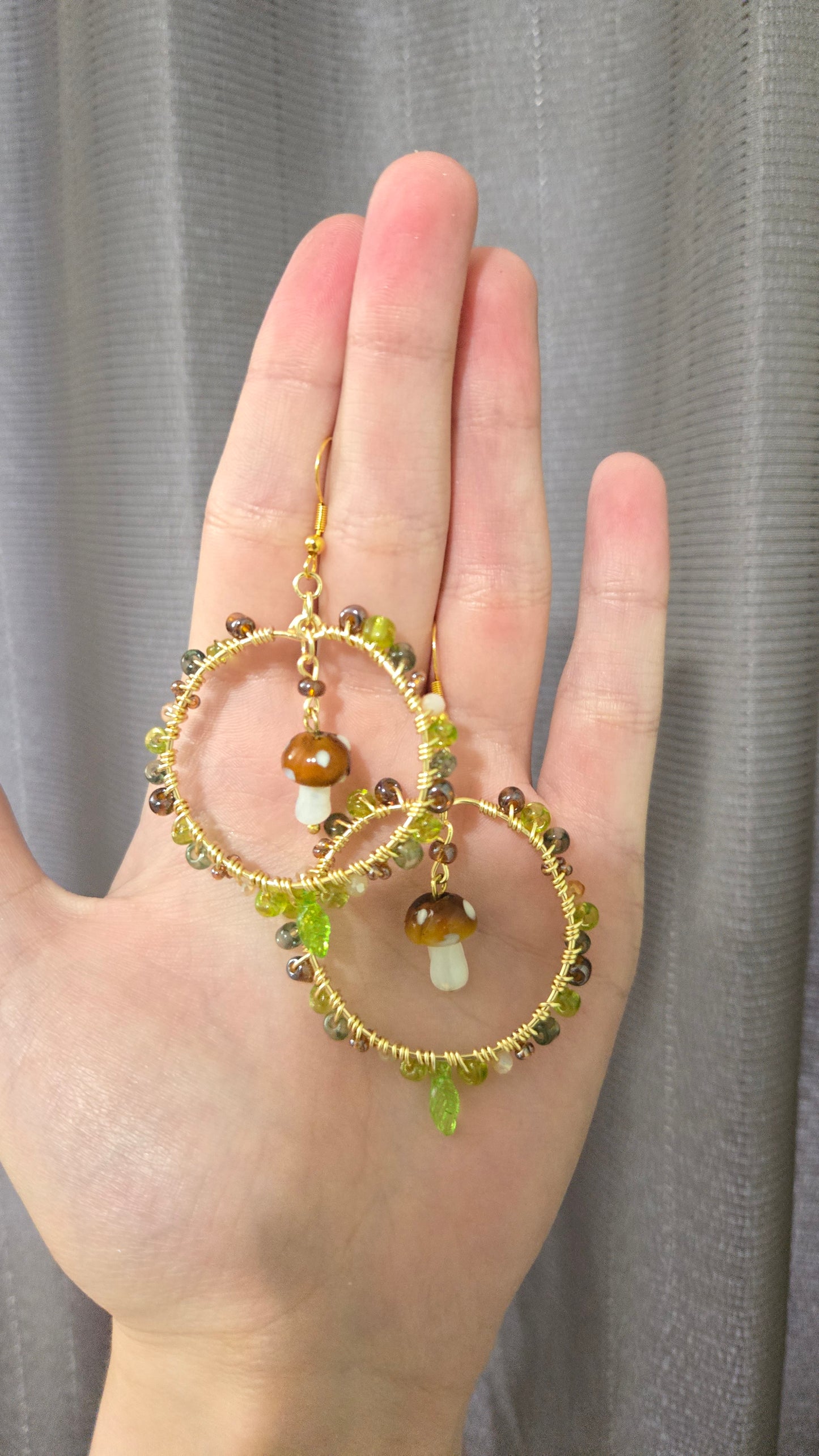Mossy Mushroom Wire-wrapped Earrings