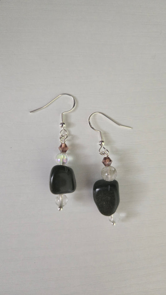 Black and Mauve Stone Simple Earrings