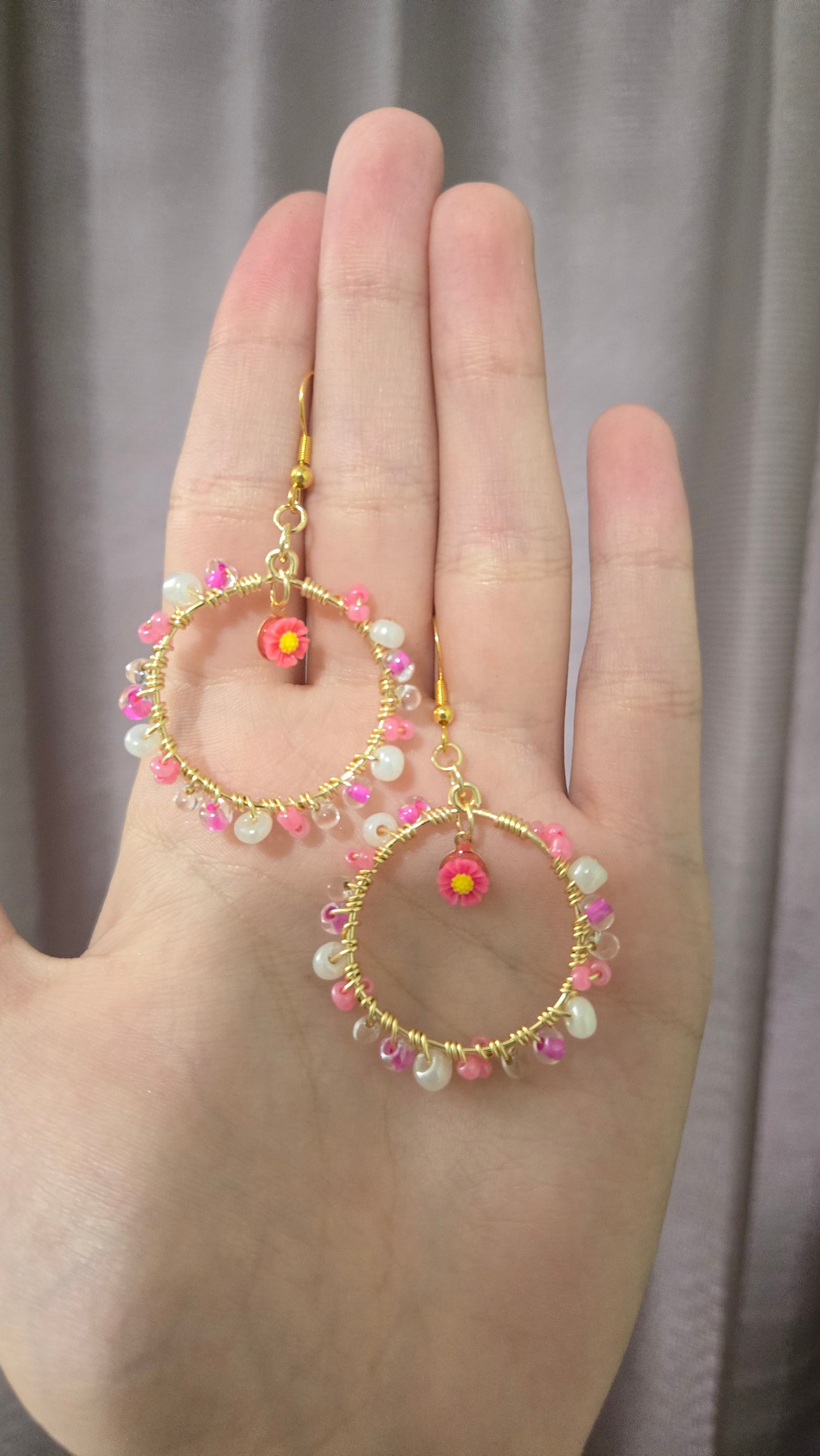 Pink Daisy Small Wire-wrapped Earrings