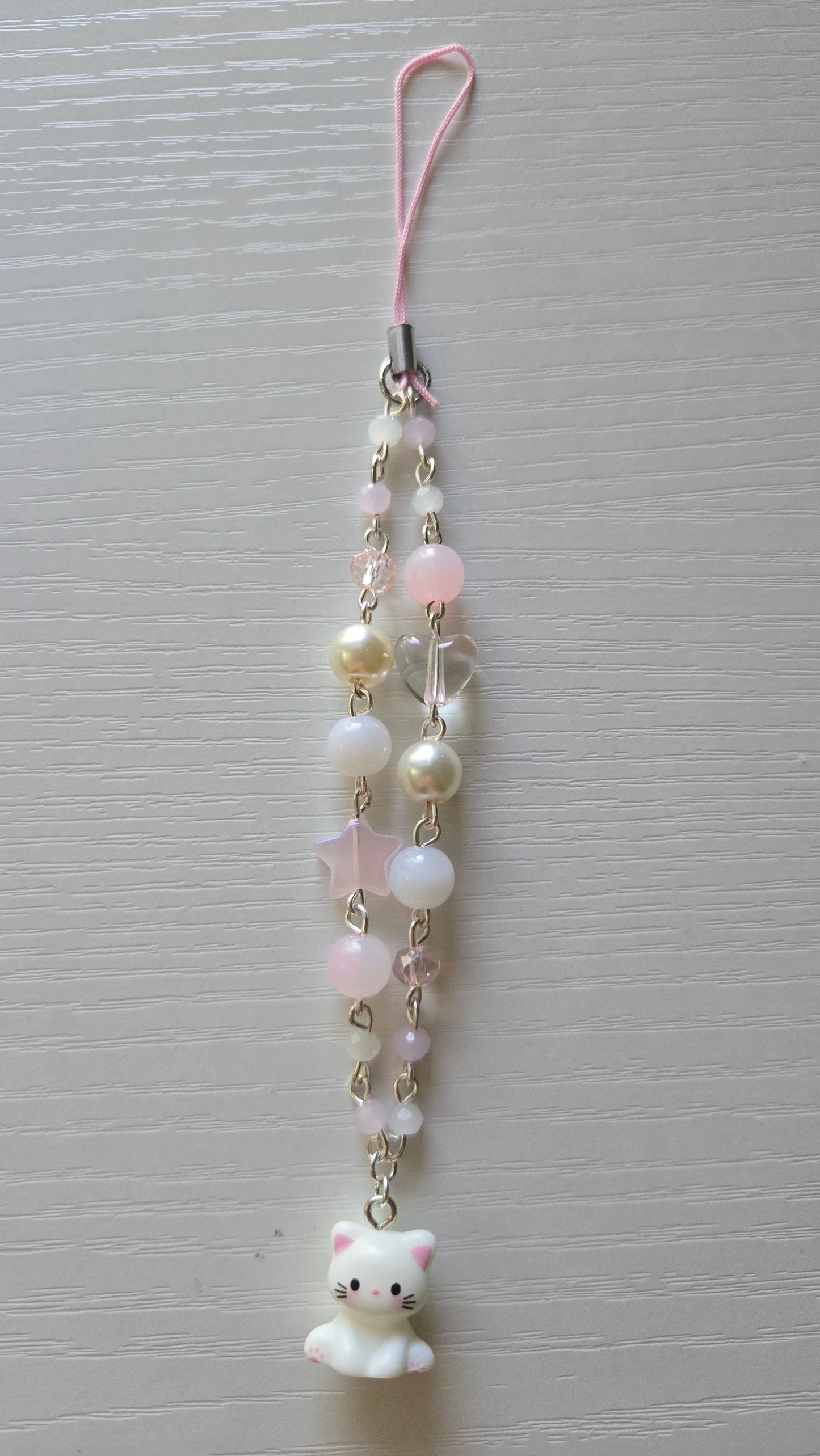 Sitting Pink Cat Phone Charm