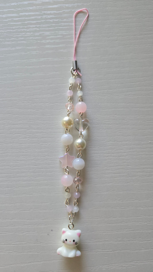 Sitting Pink Cat Phone Charm