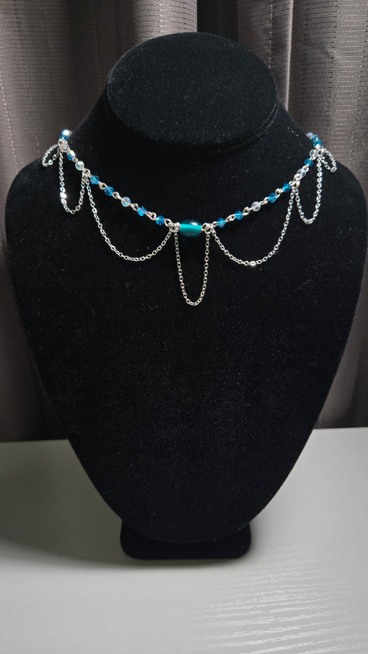 Blue Iridescent Chained Necklace