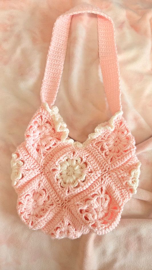 Pink Floral Crochet Market Bag
