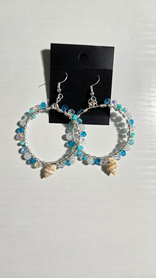 Ocean Blue Seashell Wire-wrapped Earrings