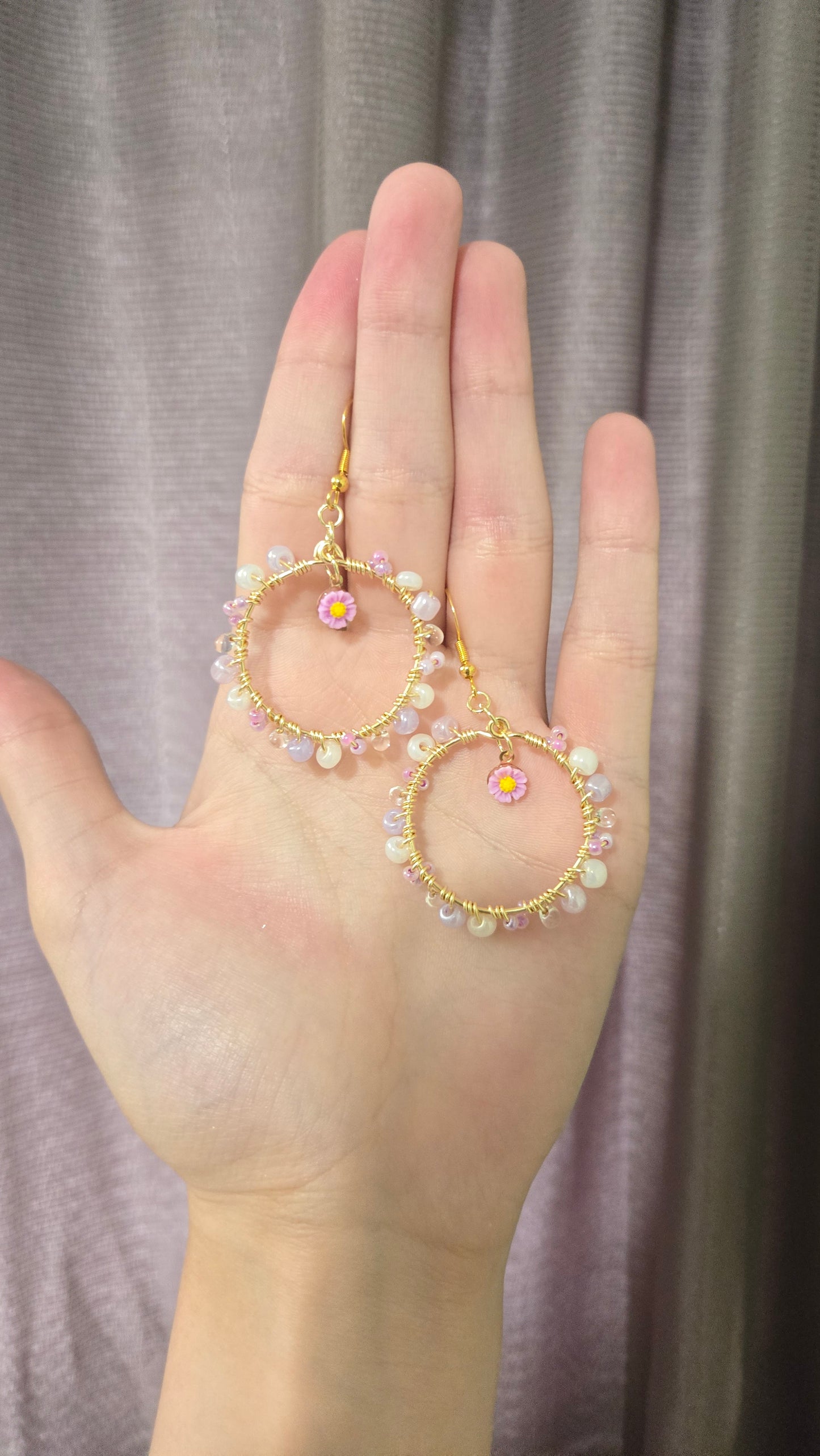 Purple Daisy Small Wire-wrapped Earrings