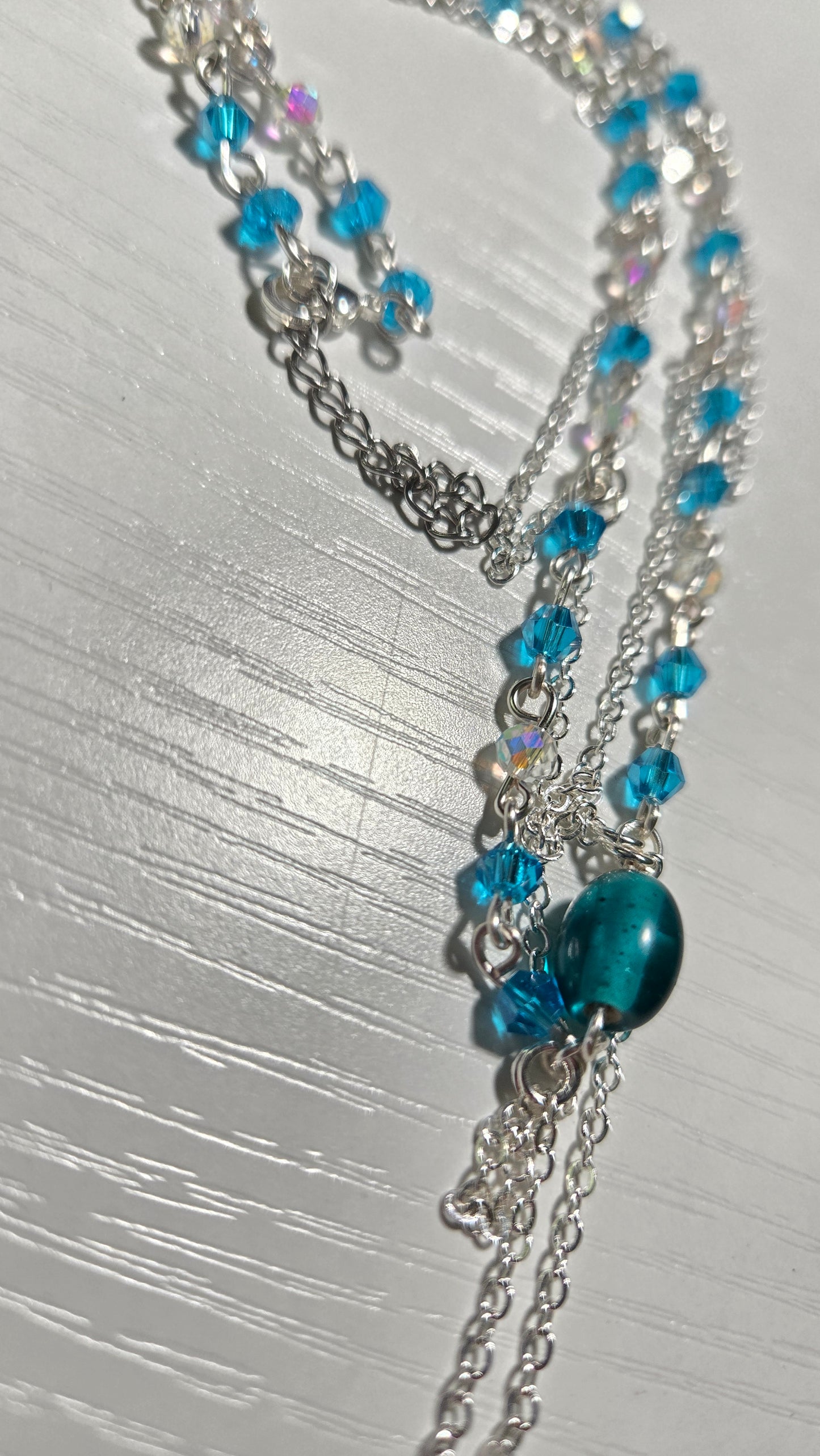 Blue Iridescent Chained Necklace